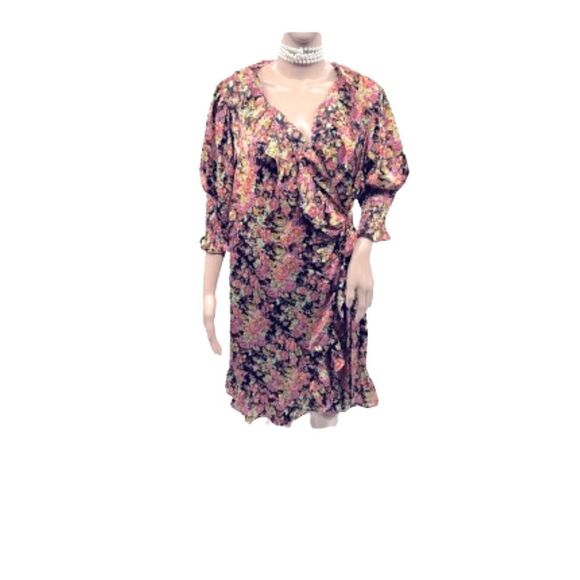 Topshop floral ruffle wrap mini dress in multi - Picture 4 of 7